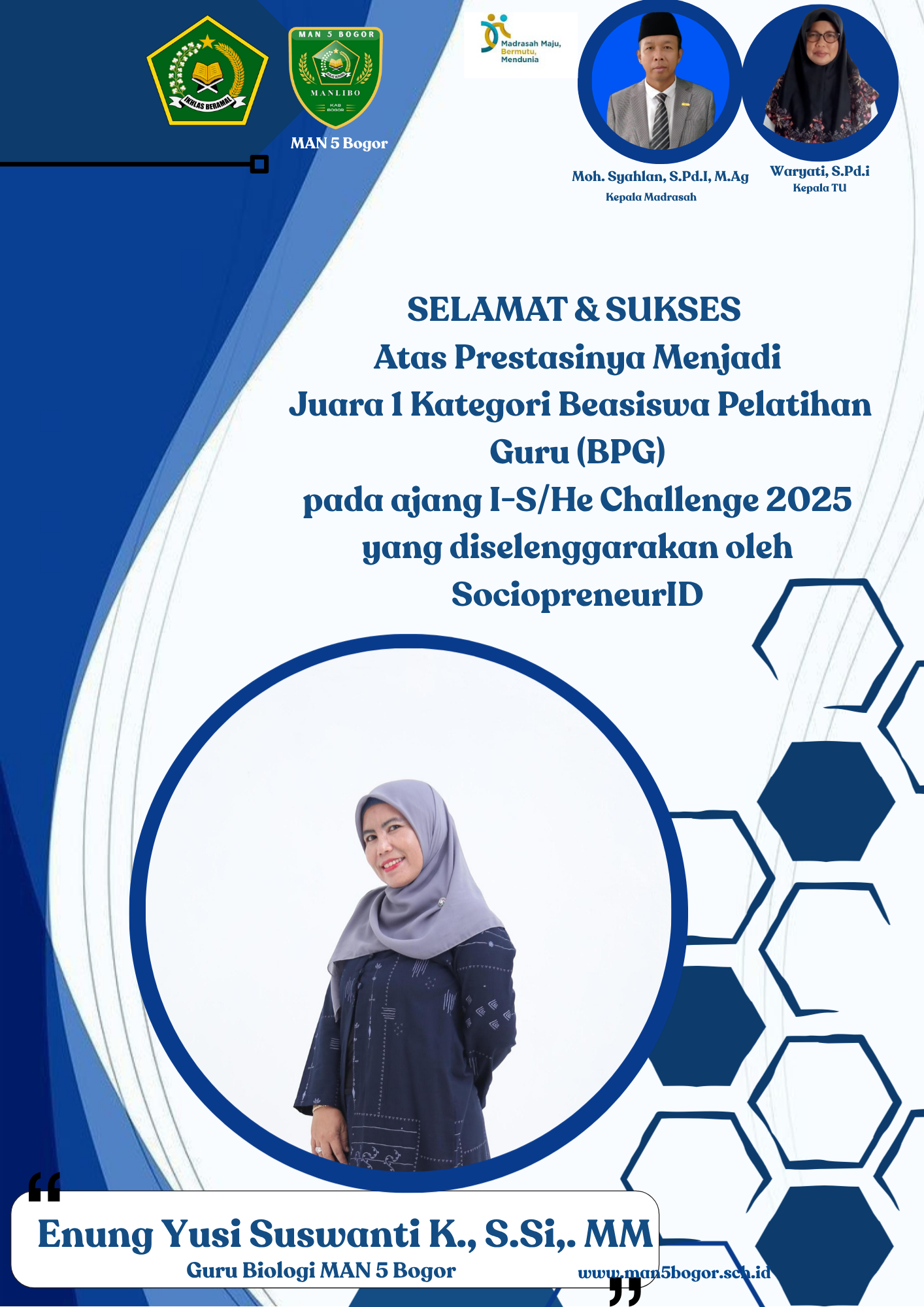Guru MAN 5 Bogor Raih Juara 1 Kategori Guru BPG dalam Ajang I-S/HE Challenge 2025